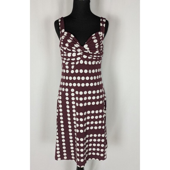 White House Black Market Dress 4 Women's Maroon Polka Dot A Line Jersey Twist - Picture 2 of 10